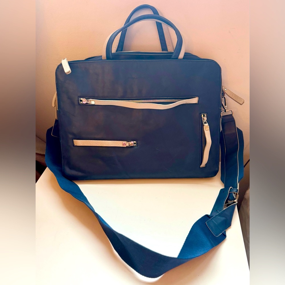 Piquadro Blue Leather Laptop Briefcase – 16”x12” – With Dust Bag